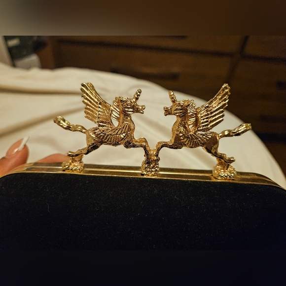 Black Clutch with Gold Pegasus Clasp - Picture 4 of 5